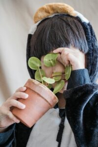 A Child Holding Clay Pot With Green Plant